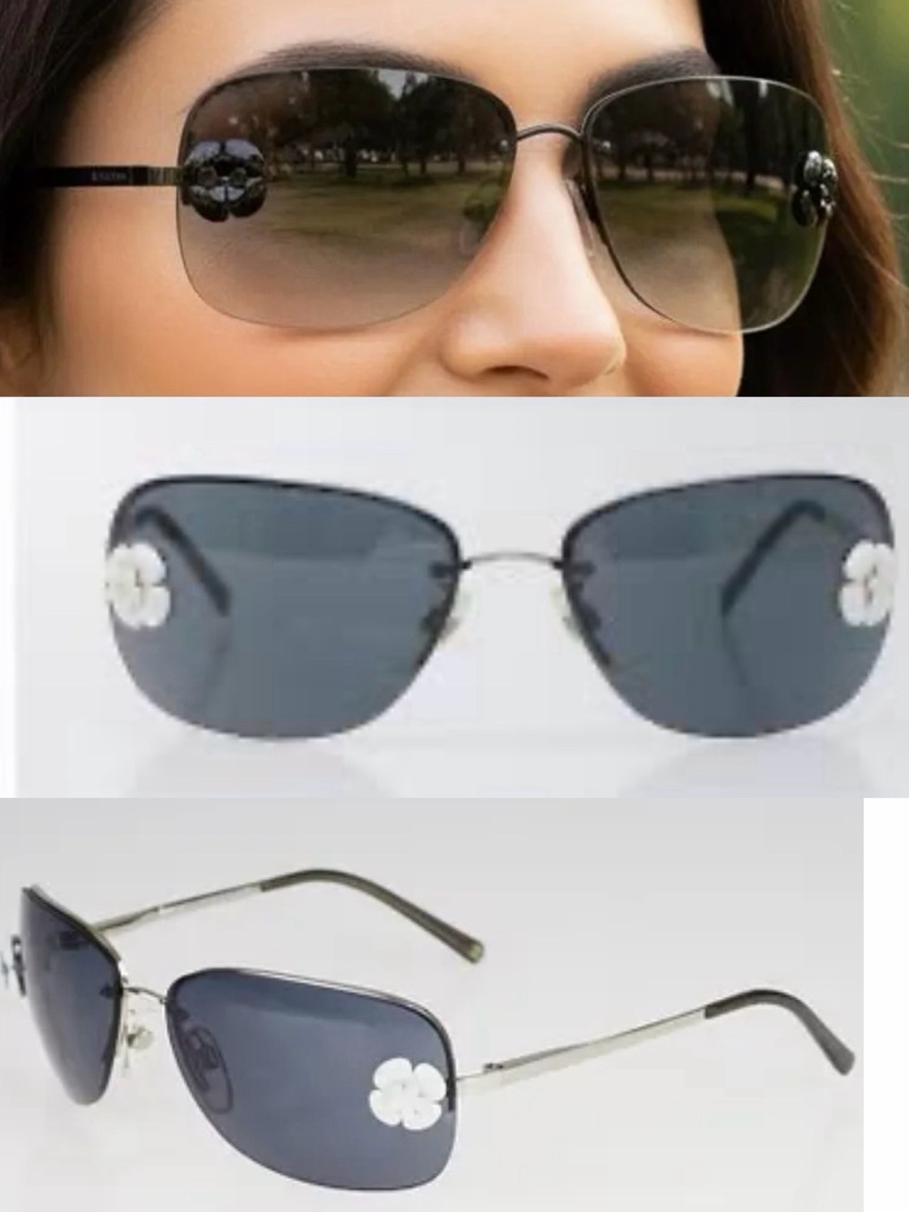 Authentic ~ Vintage ~ CHANEL White Camellia Accent Aviator Sunglasses ~ 4135